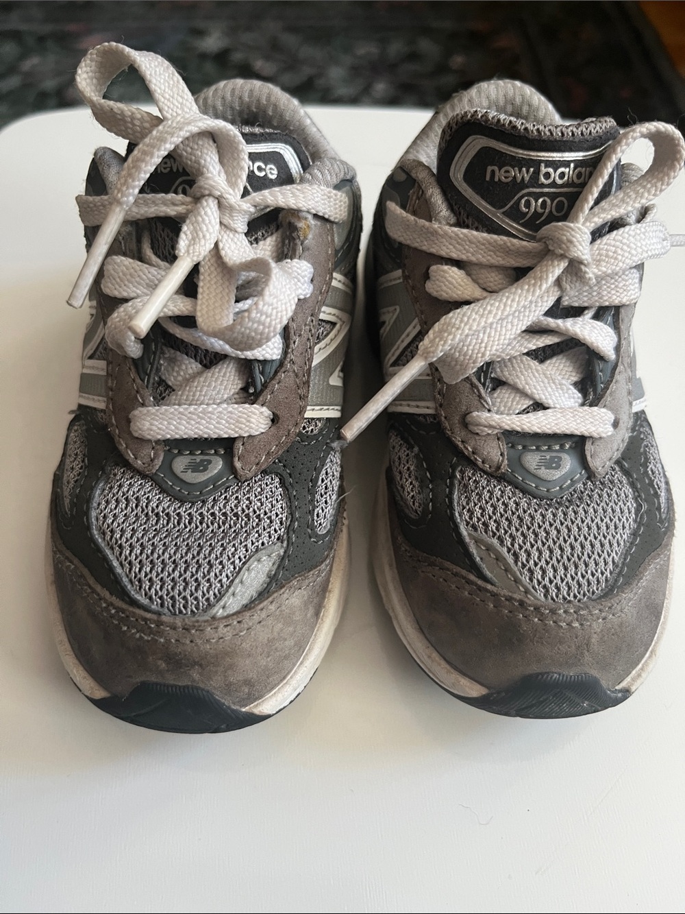New Balance Kids Gray and White 990 Sneakers